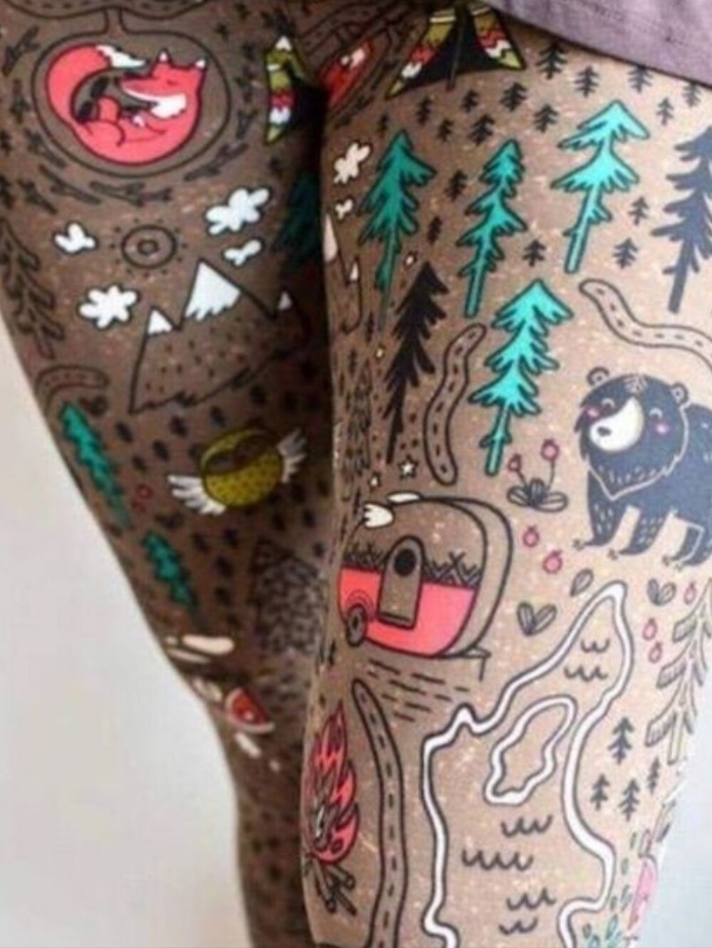 LEGGINGS DEPOT Multi color Camping Printed Full Length Leggings Size 12 NWT